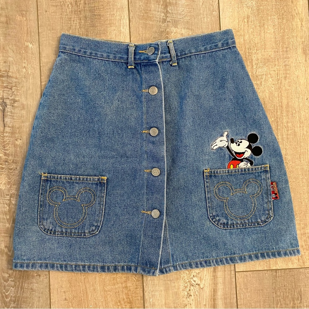 Vintage 90s Mickey & Co Girls Size 16 Blue Denim Button Front Skirt
